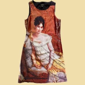 Vintage silk mid-length Cartise dress with neoclassical portrait print